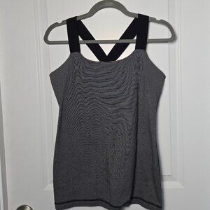 Lululemon Tank with Graphic logo straps - 10 Black w/White micro stripe